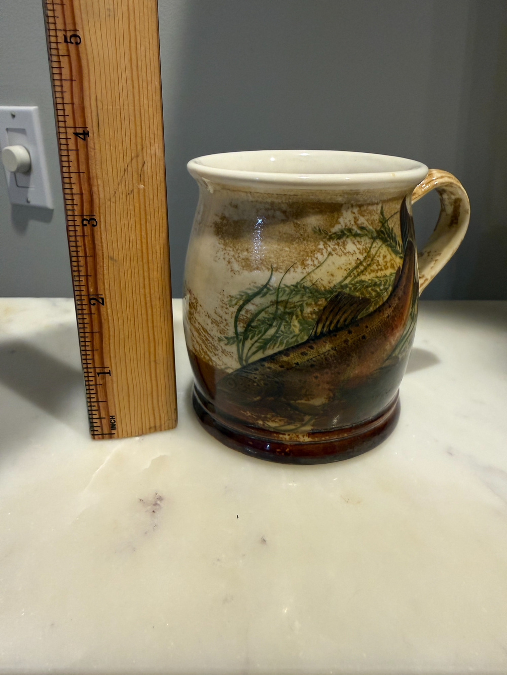 Ceramic Fish Mug Hand Painted Glazed Rustic Cabin Decor
